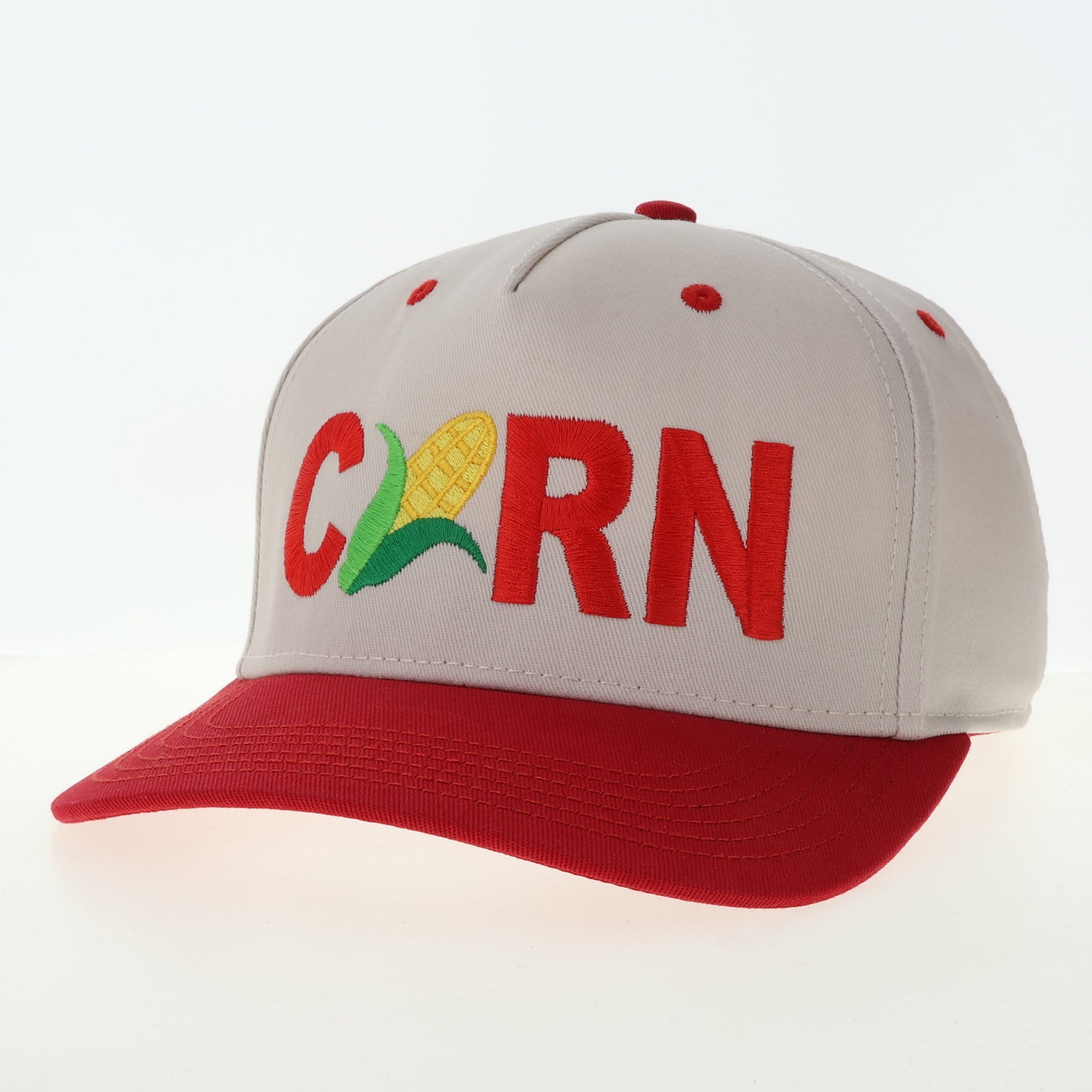 Scarlet & Cream Hat with Stitched CORN and Icon, Snapback, Curved Bill, Heritage - Nebraska Cornhuskers