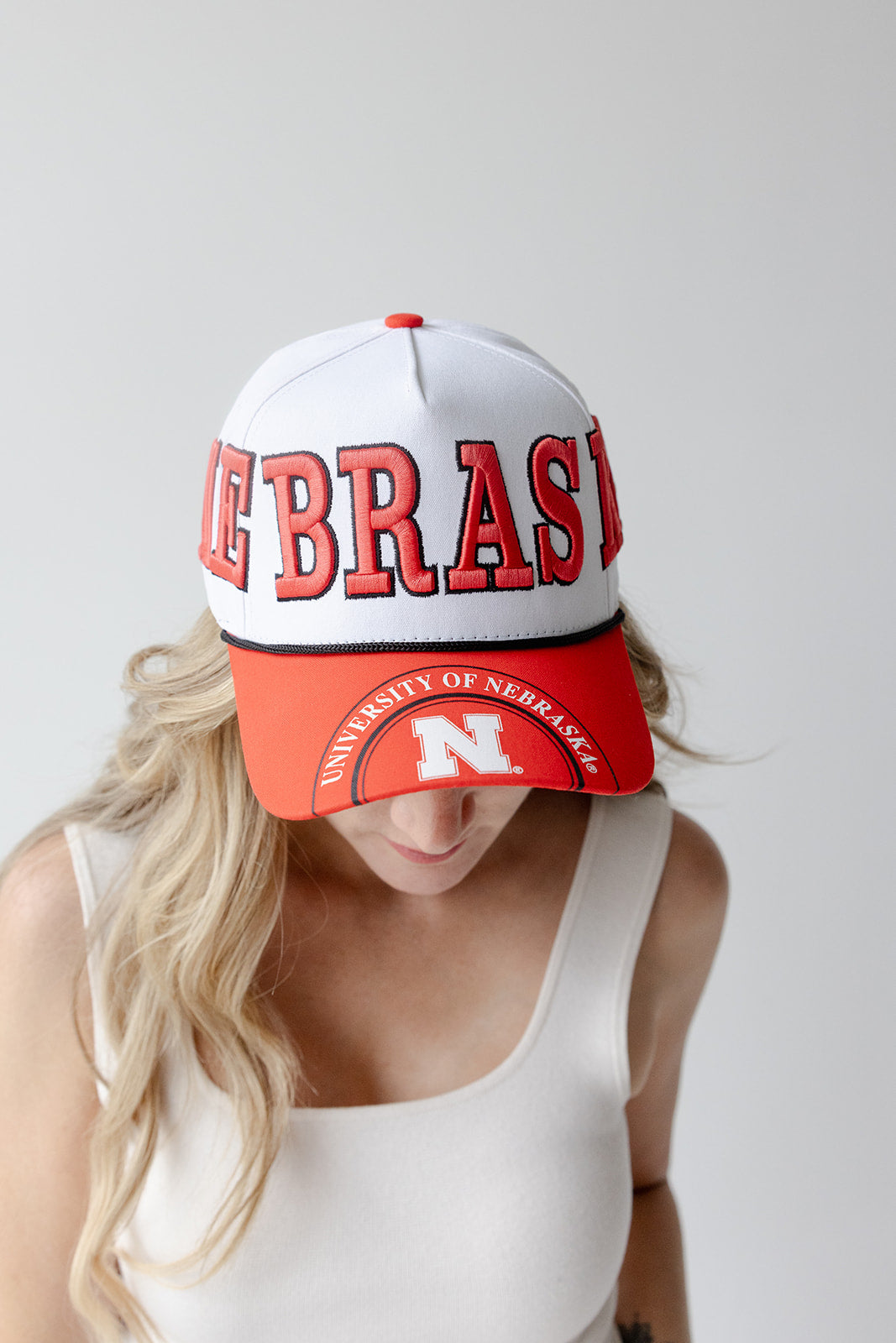 Scarlet and Cream Phipps Split Hat 5 Panel Canvas Baseball Hat - Nebraska Cornhuskers