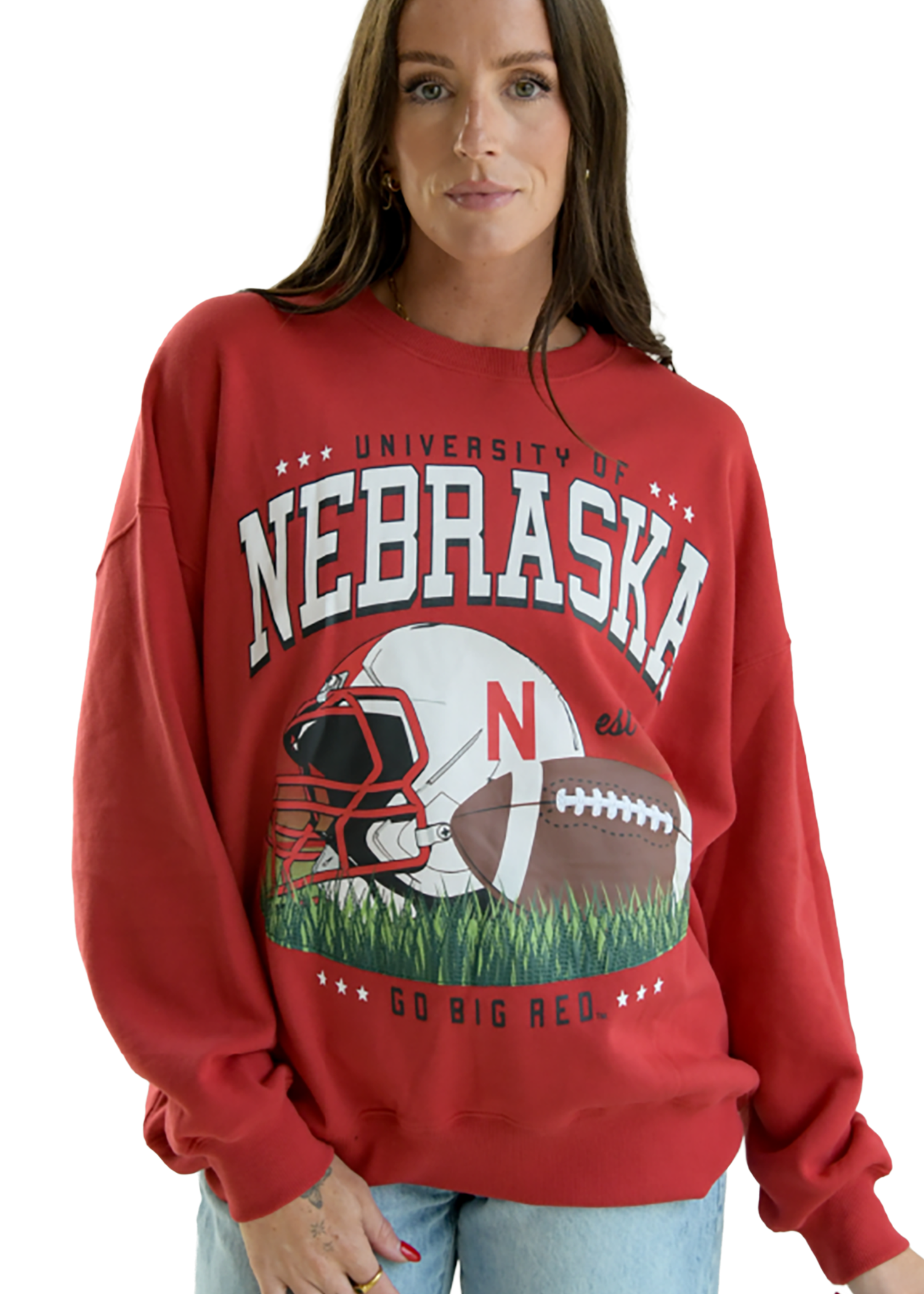 Nebraska Huskers Football Red Graphic Crew Neck