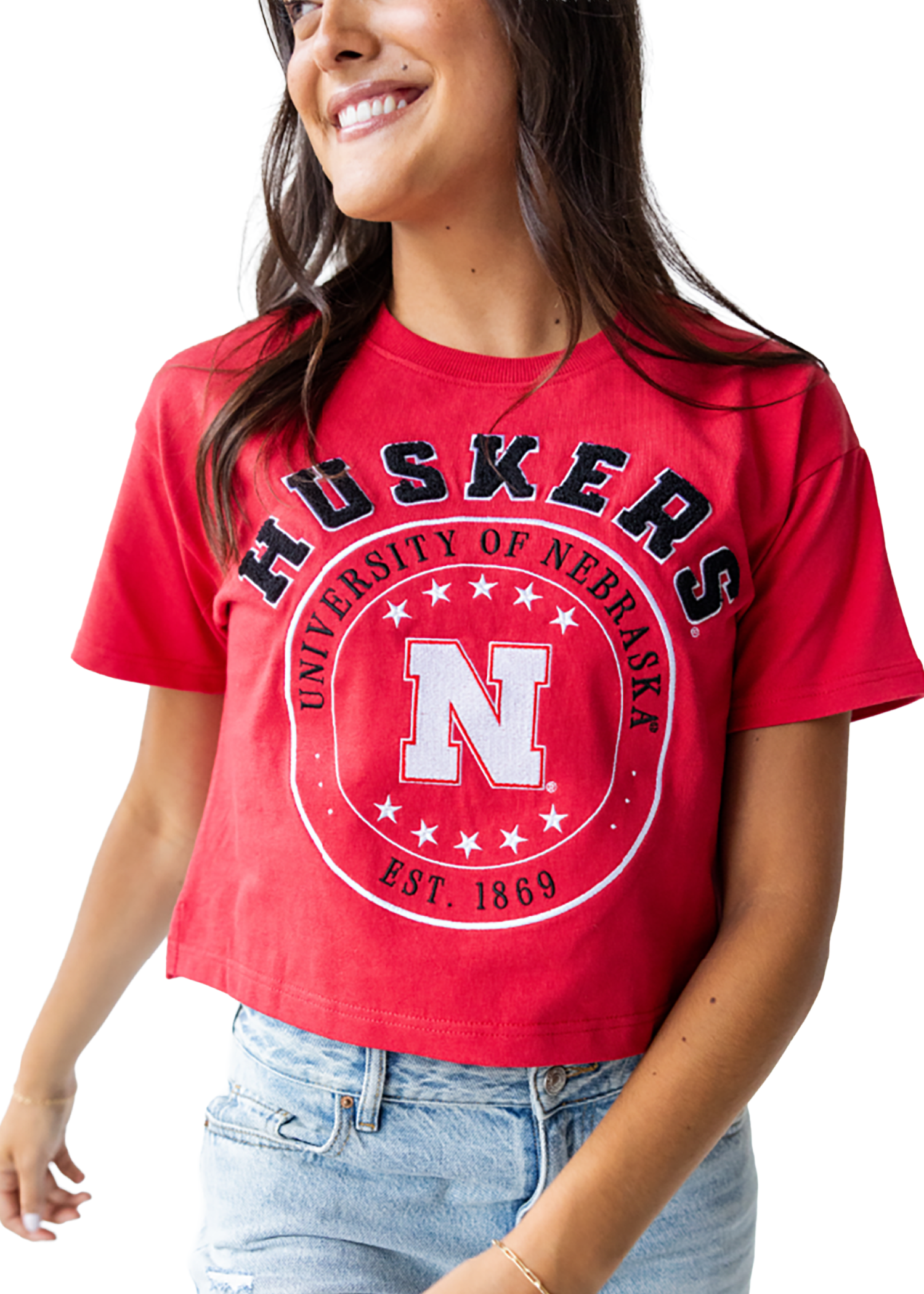 Huskers Crop Tee Embroidery
