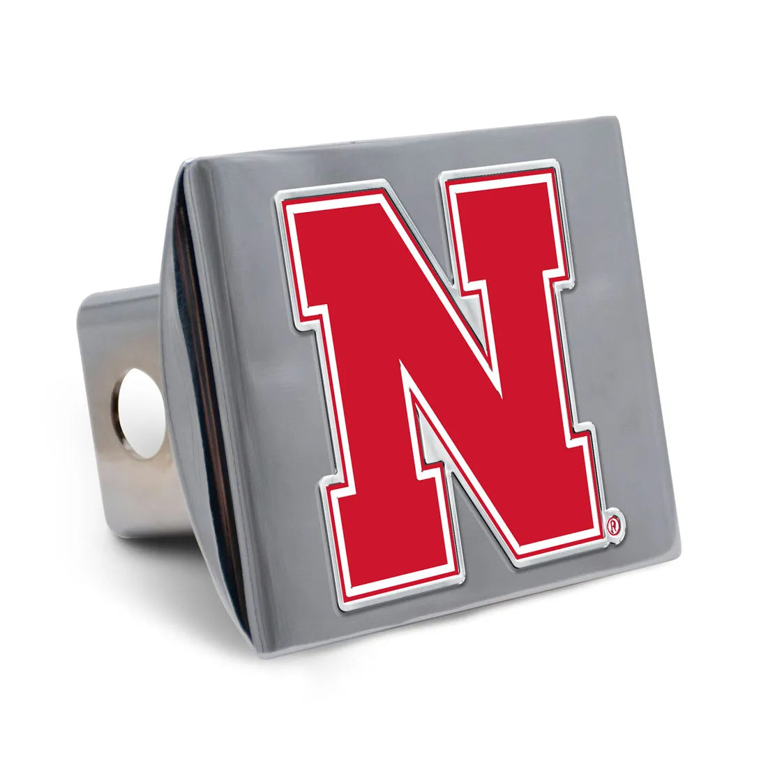 Block N Red on Chrome Hitch Cover  - Nebraska Cornhuskers