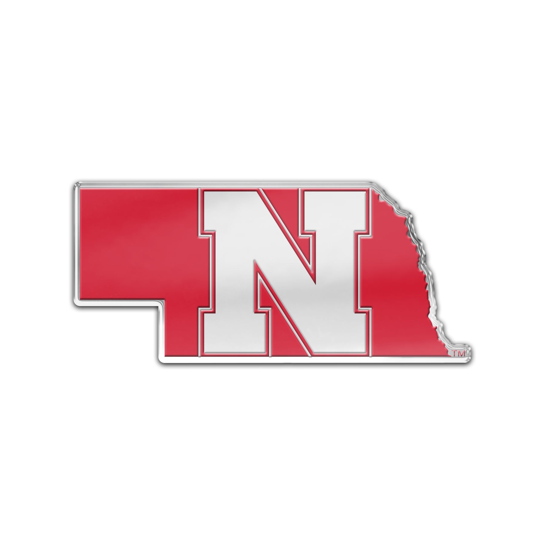 State Outline Color Aluminum Auto Badge  - Nebraska Cornhuskers