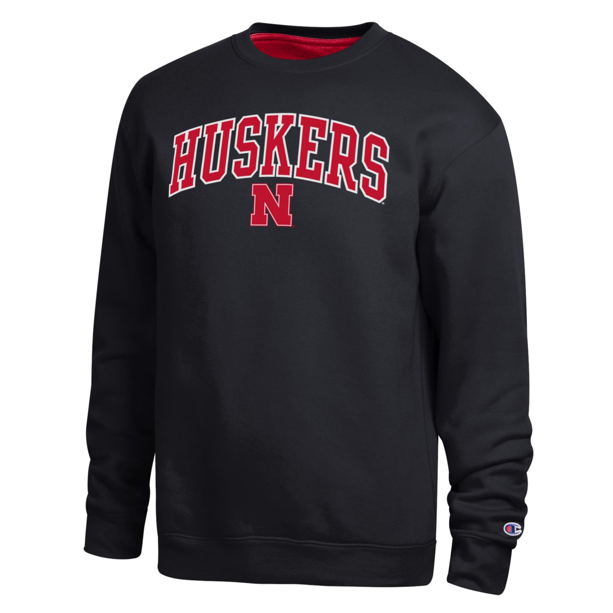 Stitched Arch Huskers Crew in Black - Nebraska Cornhuskers