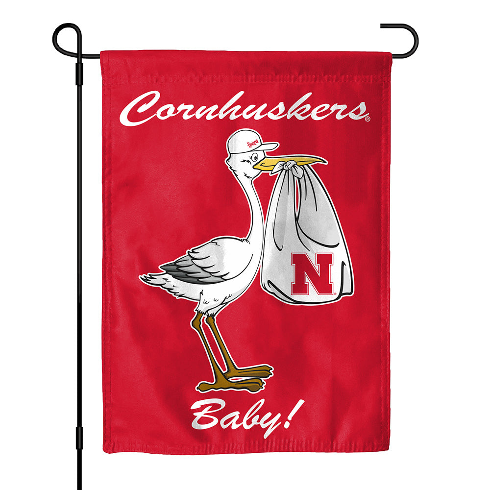 Stork - Garden Flags Double Sided Dye Sublimated 13in x 18in Nebraska Cornhuskers