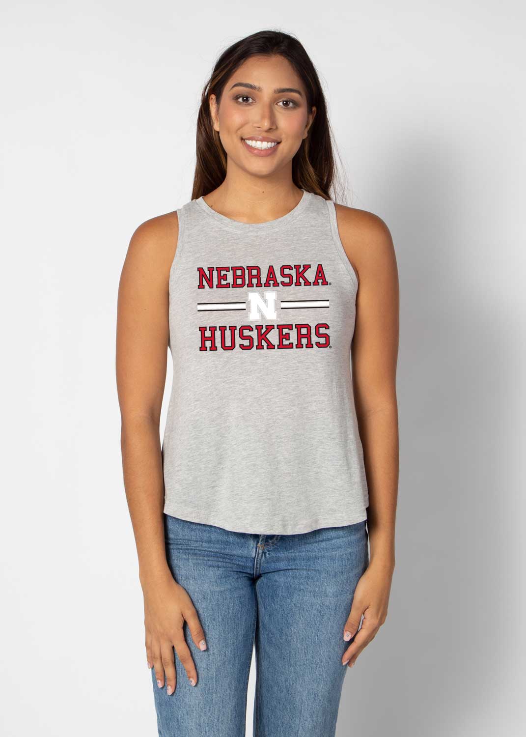 Swing Tank, College Block on Heather Grey - Nebraska Cornhuskers