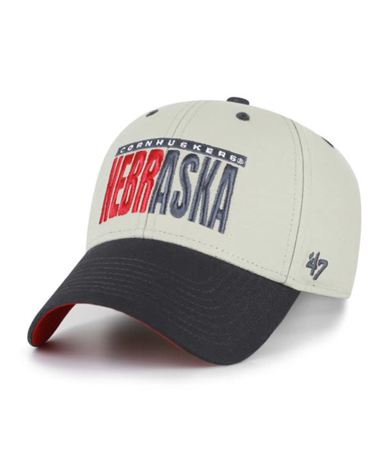 System Grey Half Block Text '47 Mvp Hat, Curved Bill, Velcro - Nebraska Cornhuskers