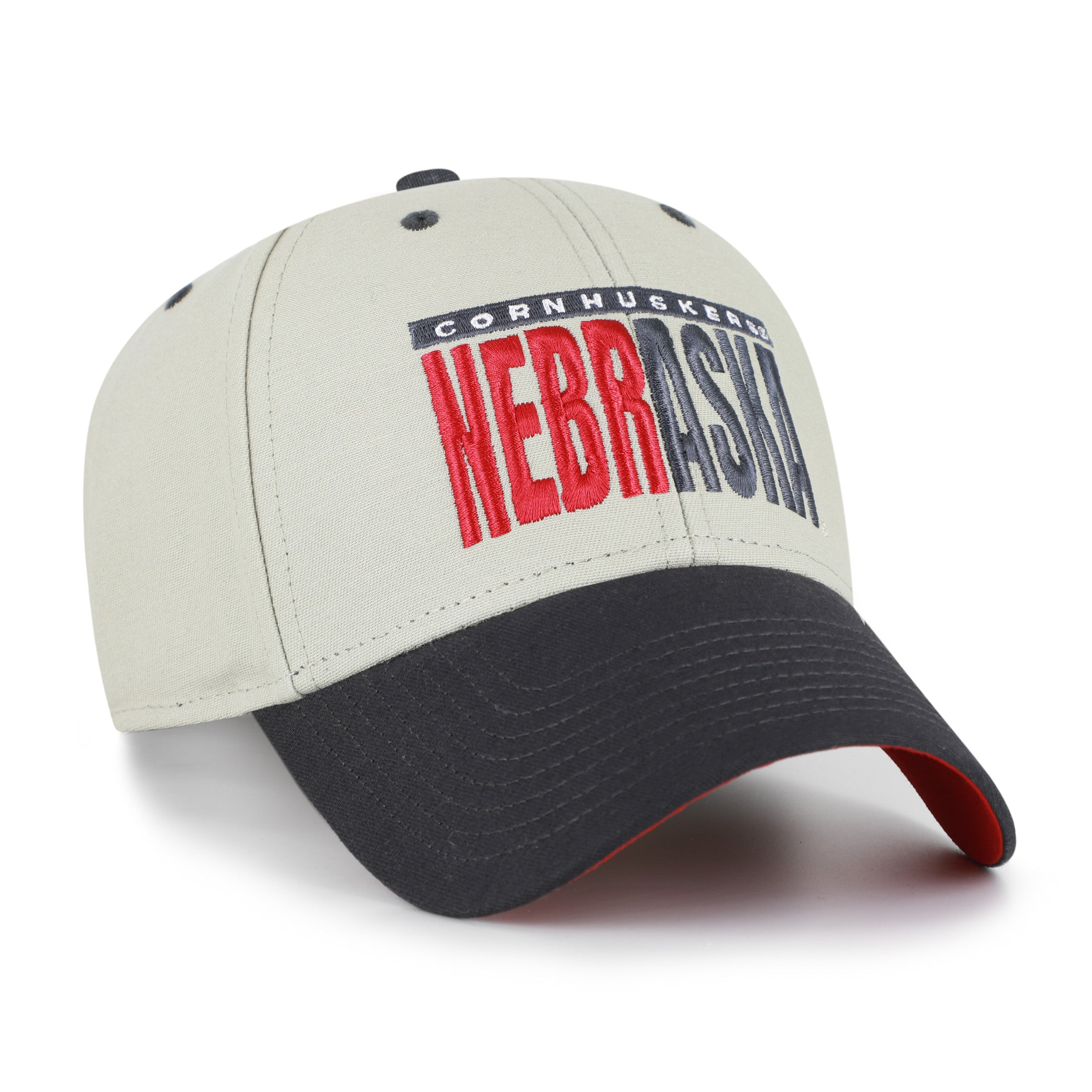 System Grey Half Block Text '47 Mvp Hat, Curved Bill, Velcro - Nebraska Cornhuskers