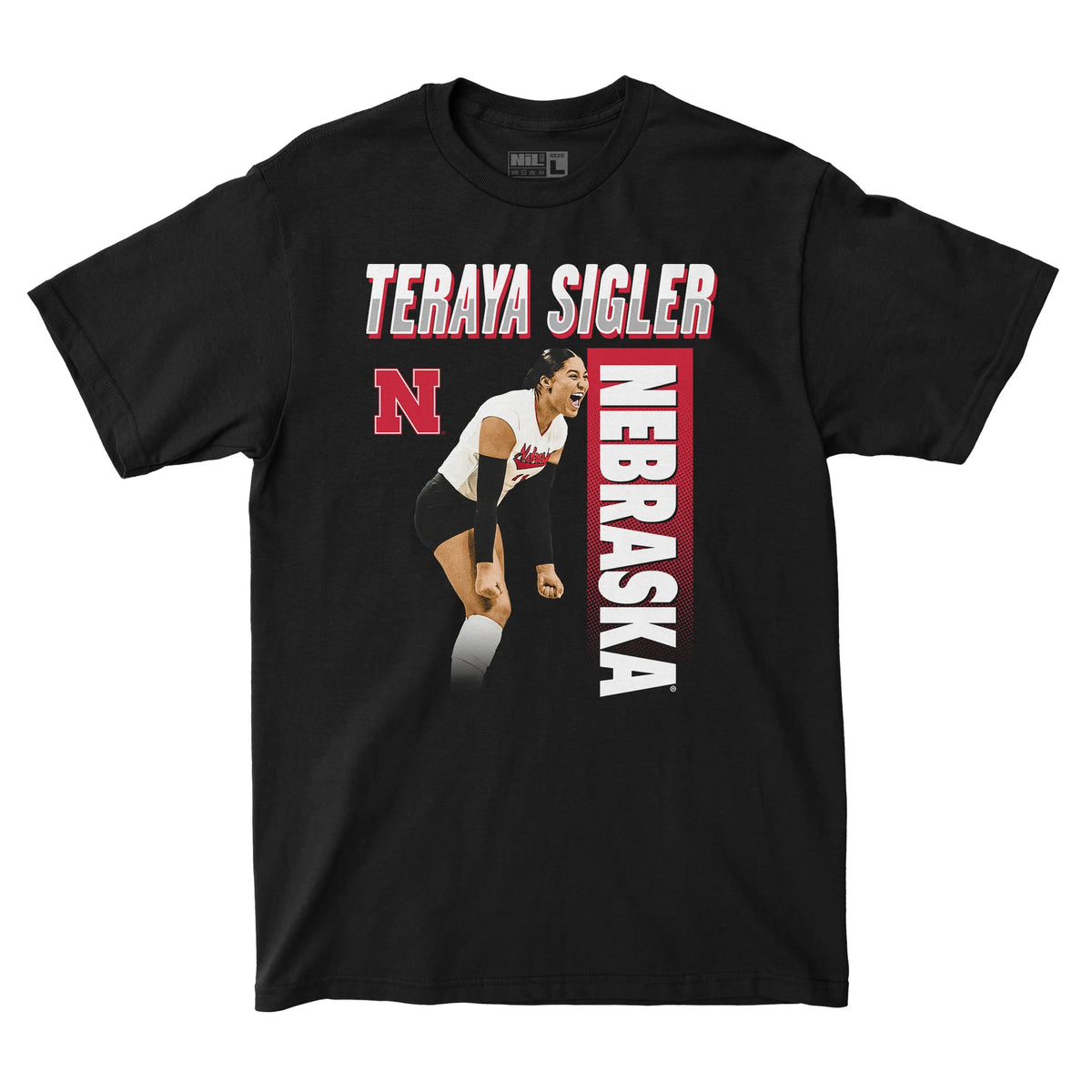 Teraya Sigler NIL Exclusive Black Tee Nebraska Volleyball