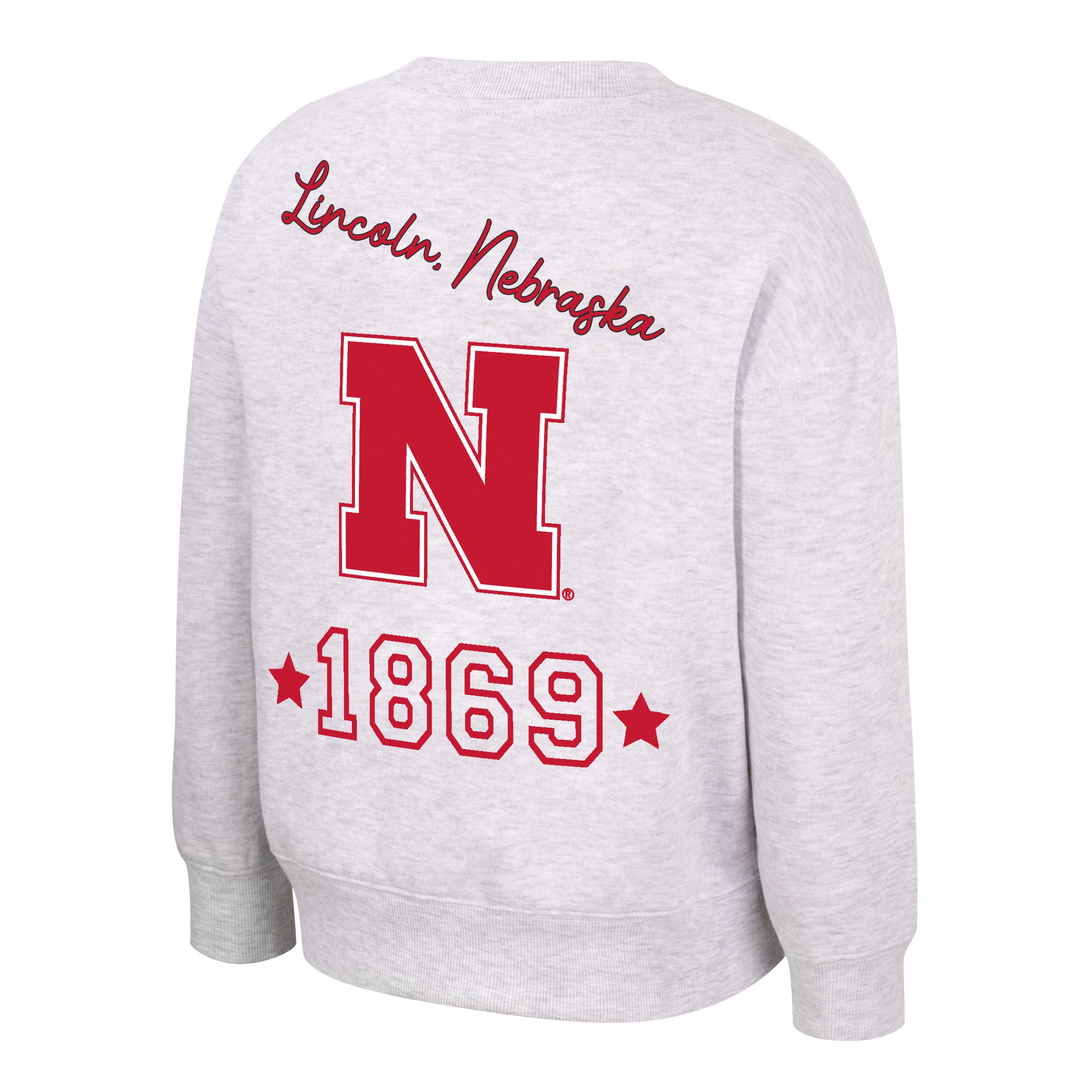 Toddler Coco Crew in Light Heather Gray - Nebraska Cornhuskers