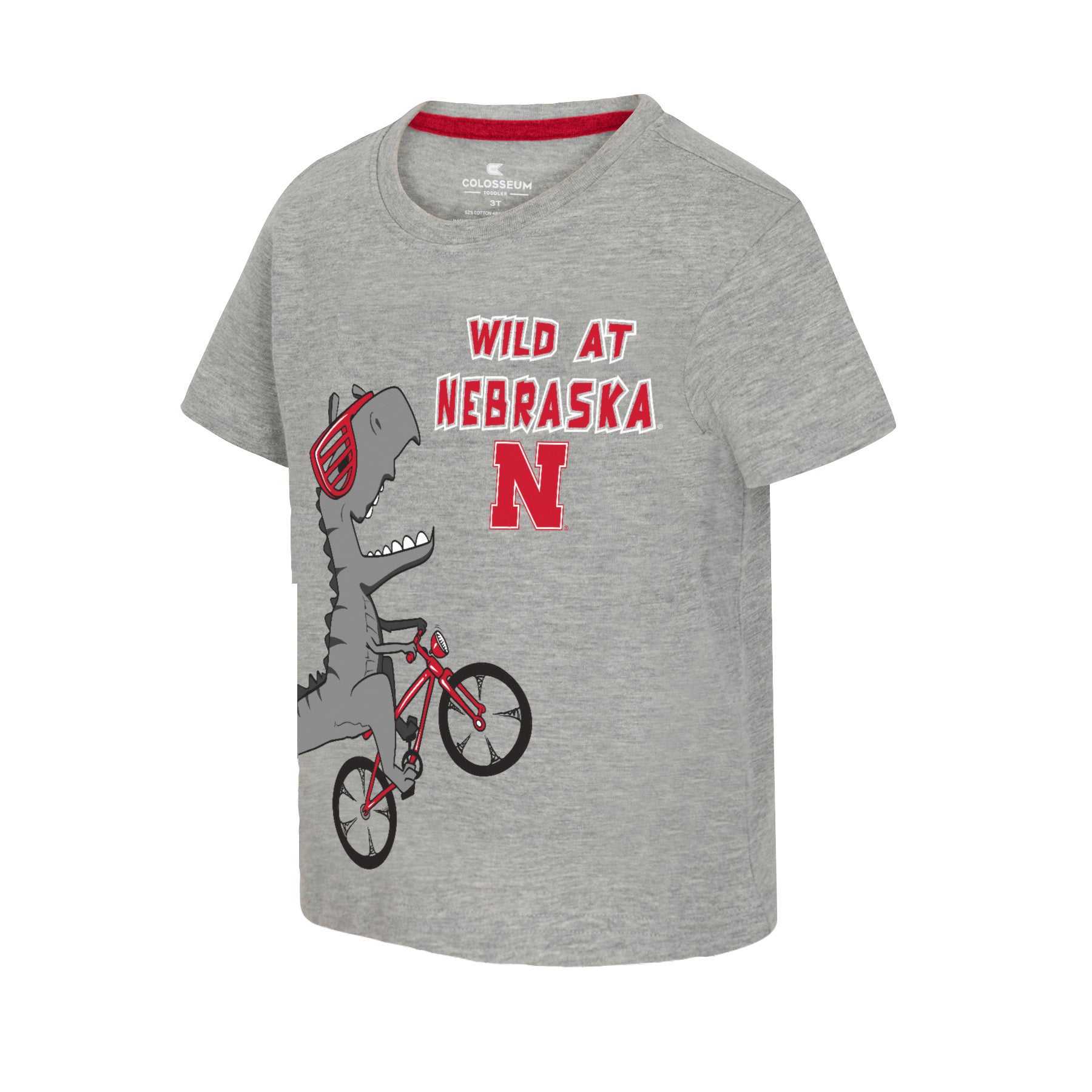 Toddler Wild Dino Short Sleeve Tee in Gray - Nebraska Cornhuskers