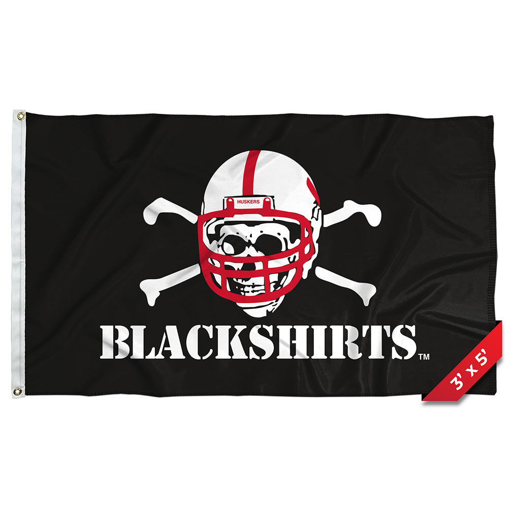 Traditional Blackshirts - Flag Single Sided Silk Screened 3ft x 5ft Grommet Nebraska Cornhuskers