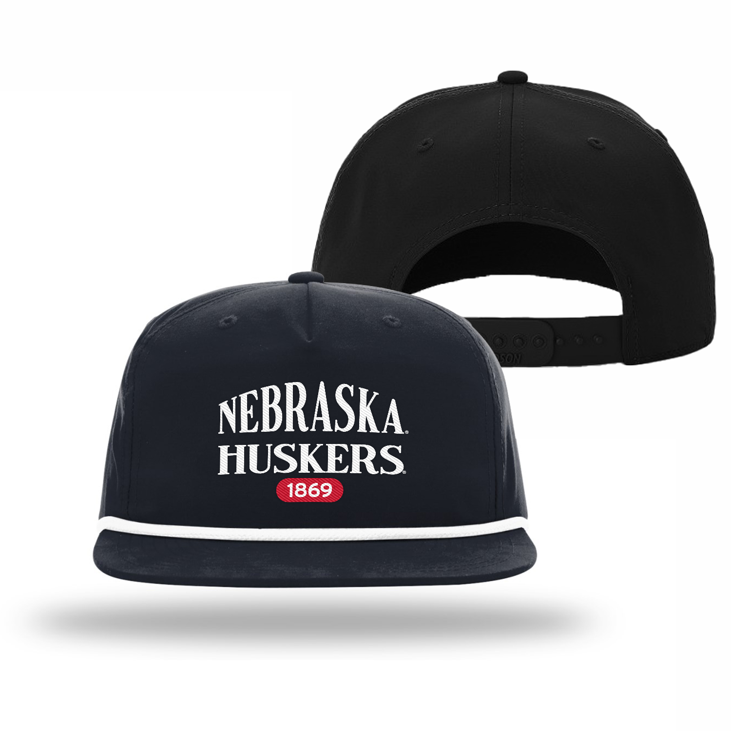 UMPQUA 256 Traditional Text Solid Black w White Hat, Snapback, Flat Bill - Nebraska Cornhuskers