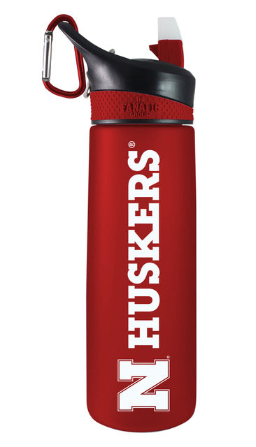 Frosted Sports Water Bottles with Rubber Straw Nebraska Cornhuskers