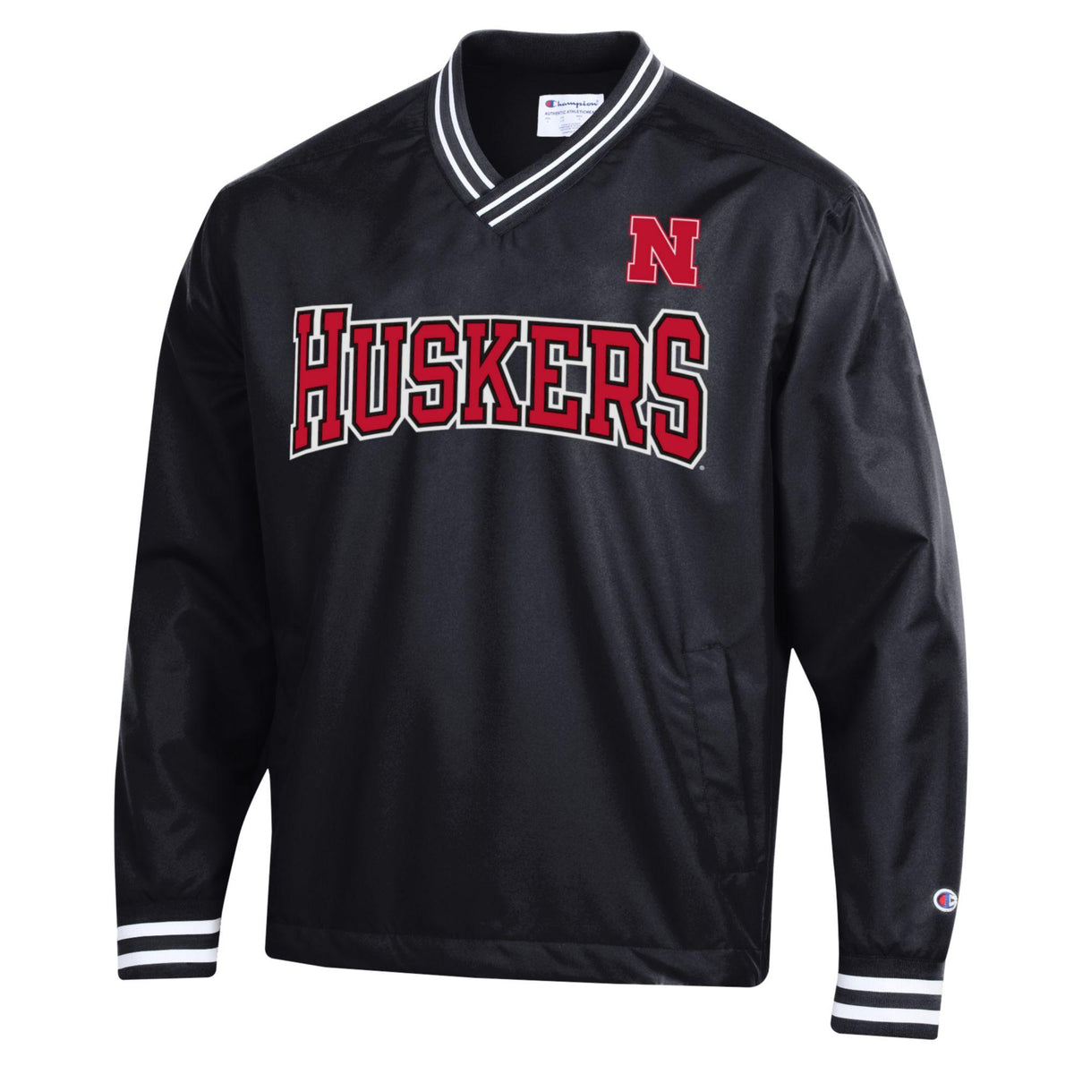 Varsity V-Neck Windbreaker Pullover in Black - Nebraska Cornhuskers