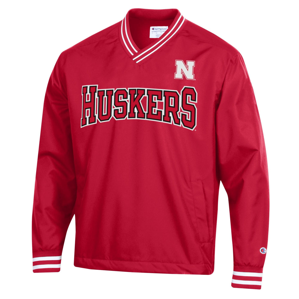 Varsity V-Neck Windbreaker Pullover in Red - Nebraska Cornhuskers