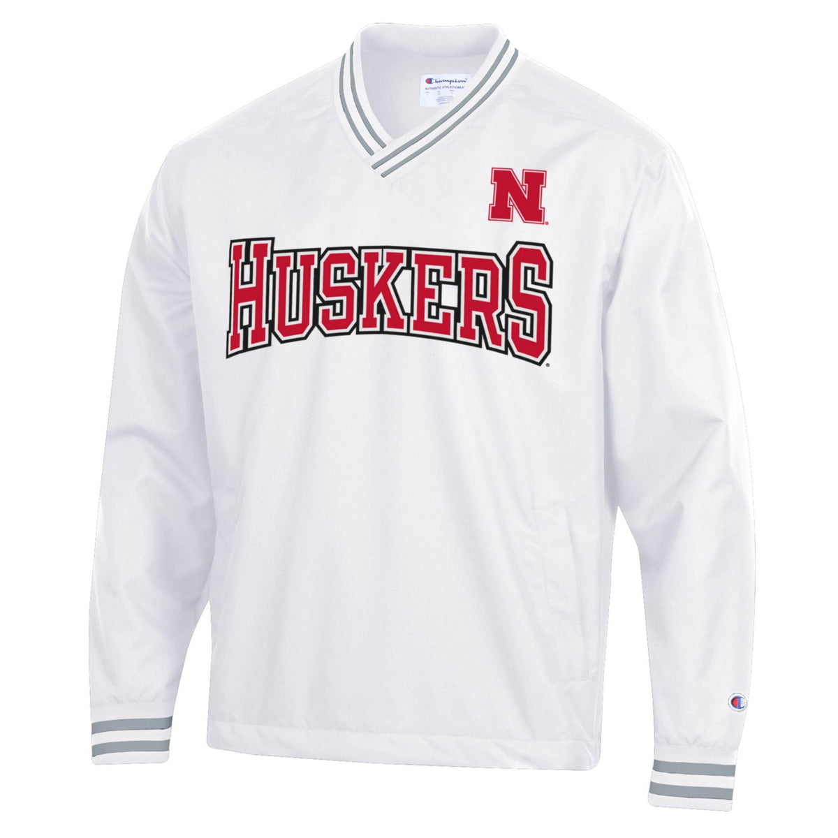 Varsity V-Neck Windbreaker Pullover in White - Nebraska Cornhuskers