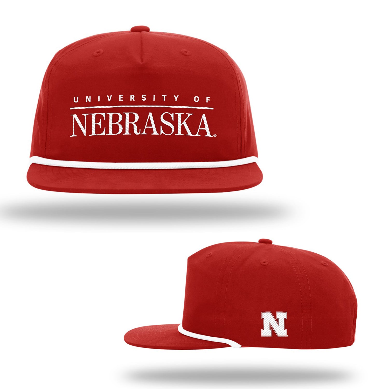 Varsity Vault Collection 256 Red with White Rope University of Nebraska Hat, Snapback, Flat Bill - Nebraska Cornhuskers