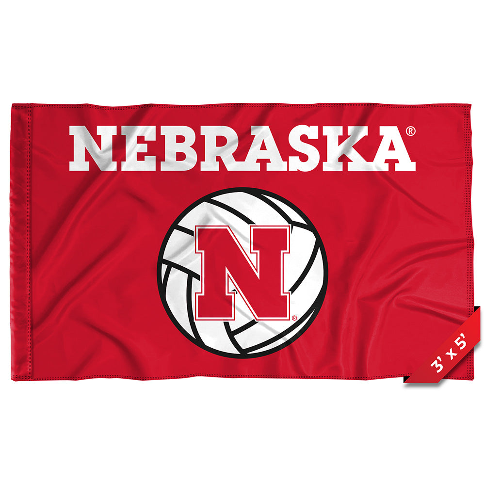 Volleyball - Flag Single Sided Silk Screened 3ft x 5ft Sleeve Nebraska Cornhuskers
