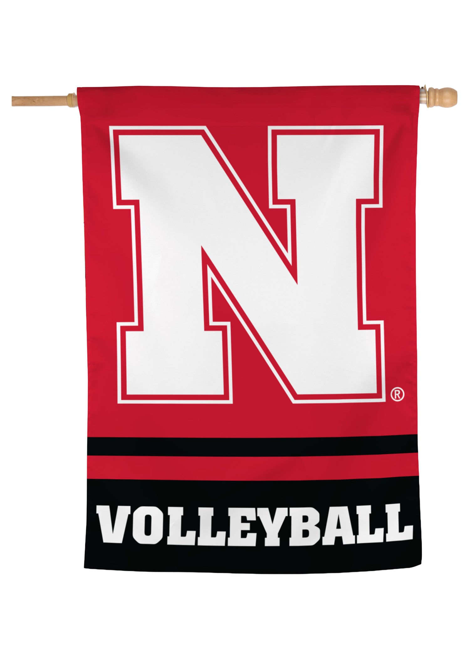Volleyball - Vertical Flag Single Sided Silk Screened 28in x 40in Nebraska Cornhuskers