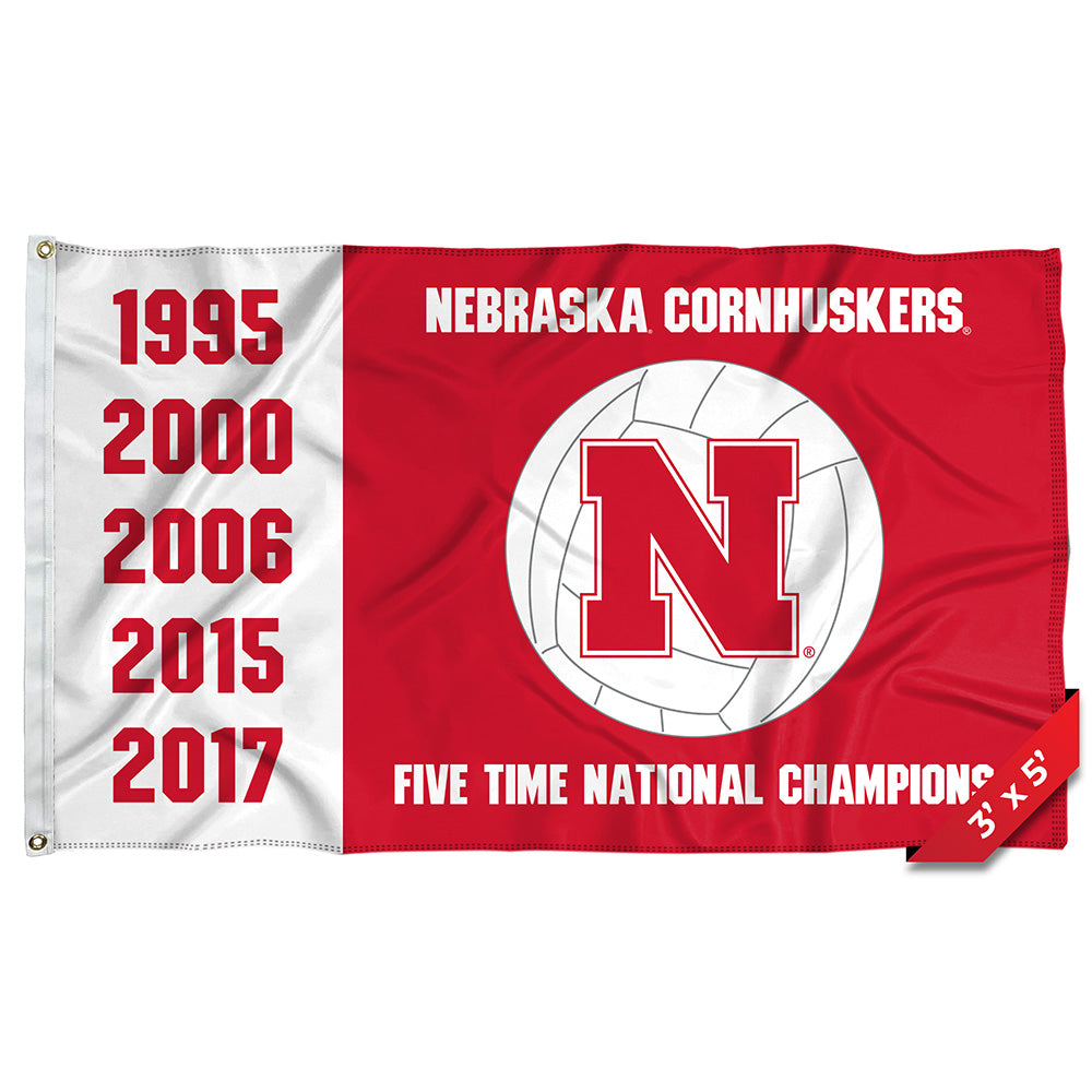 Volleyball Champions - Flag Single Sided Dye Sublimated 3ft x 5ft Grommet Nebraska Cornhuskers