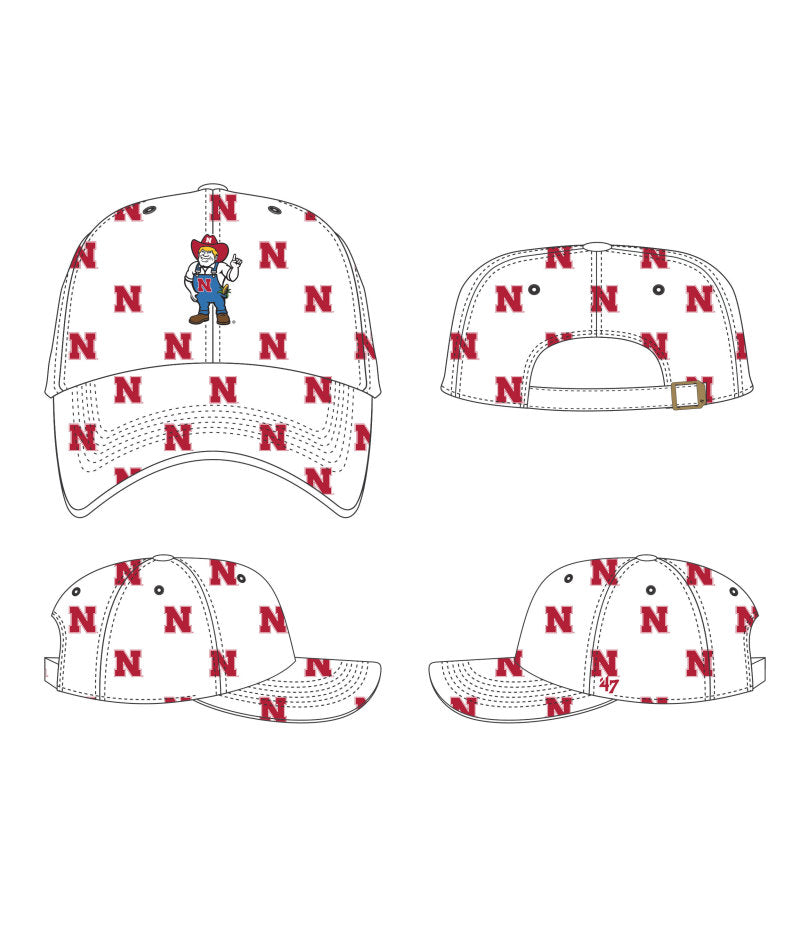 White Confetti '47 Clean Up Hat, Curved Bill, Strapback - Nebraska Cornhuskers