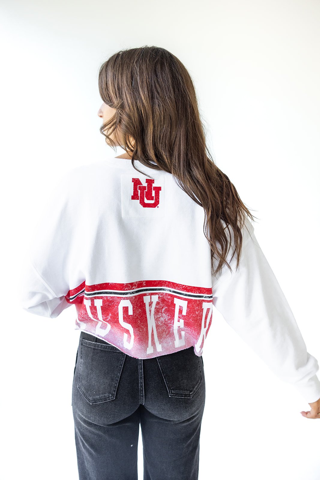 White Conway Cropped Long Sleeve - Nebraska Cornhuskers