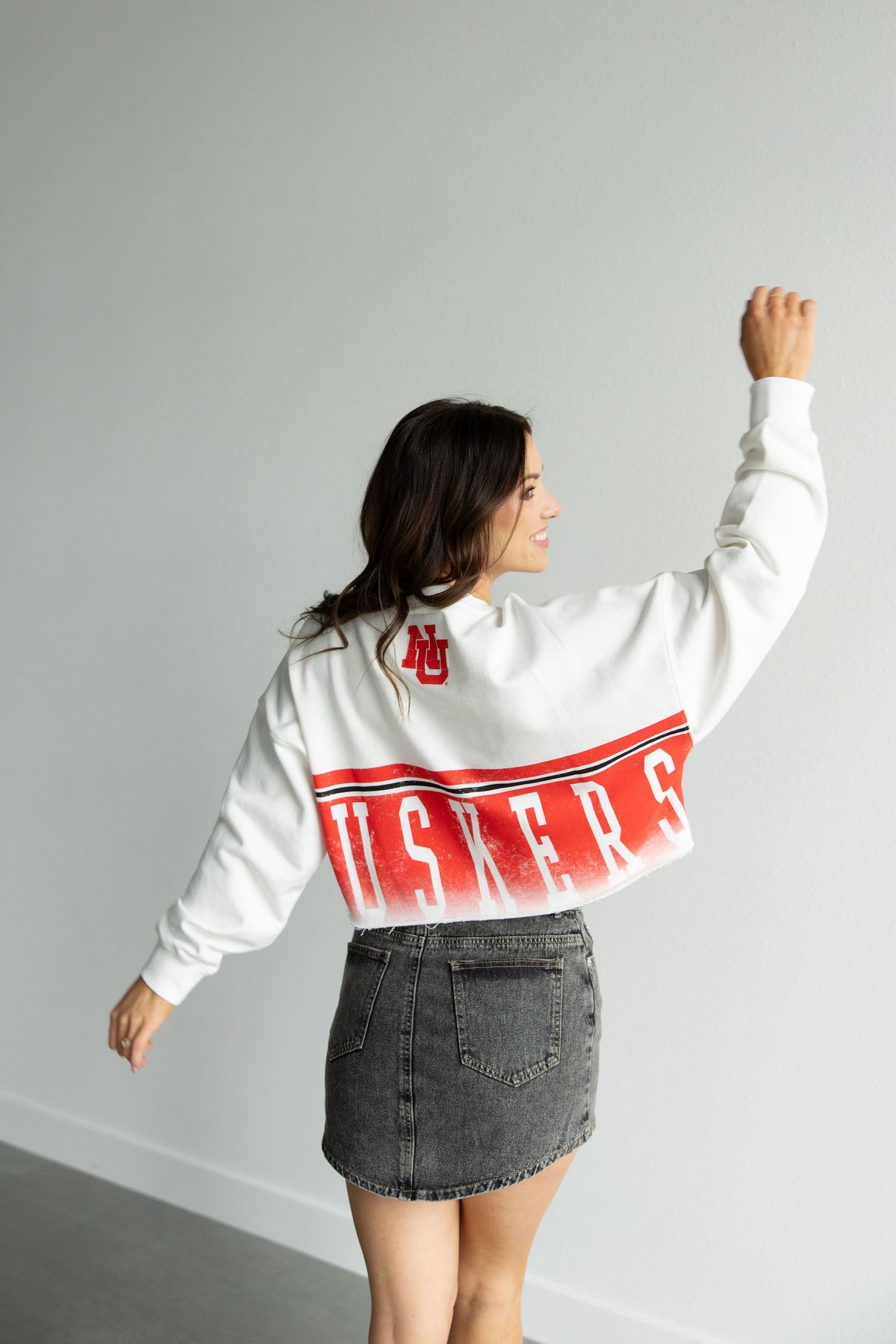 White Conway Cropped Long Sleeve - Nebraska Cornhuskers
