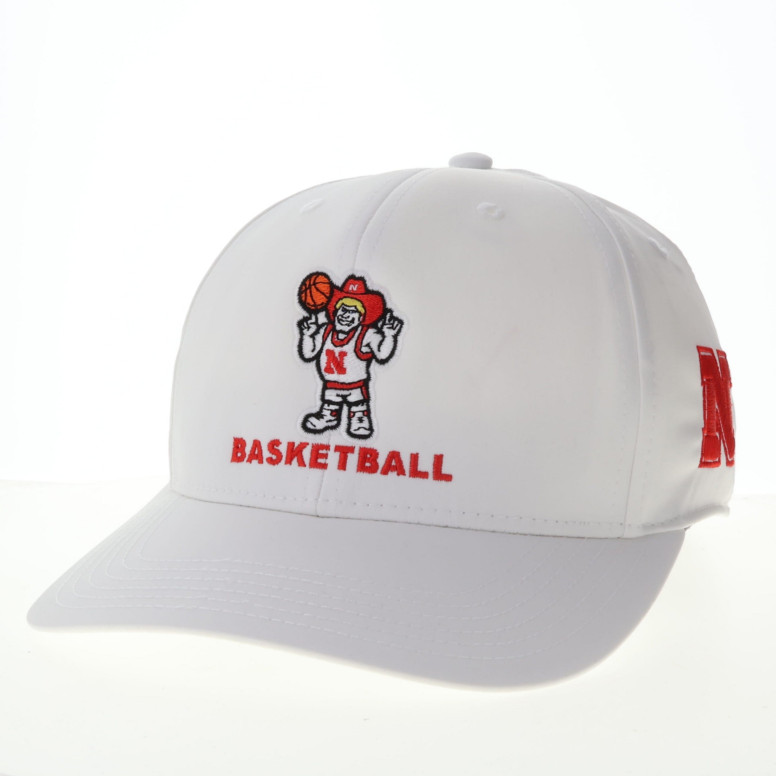 White Herbie Basketball Wordmark Hat, Velcro, Curved Bill, Back9 - Nebraska Cornhuskers