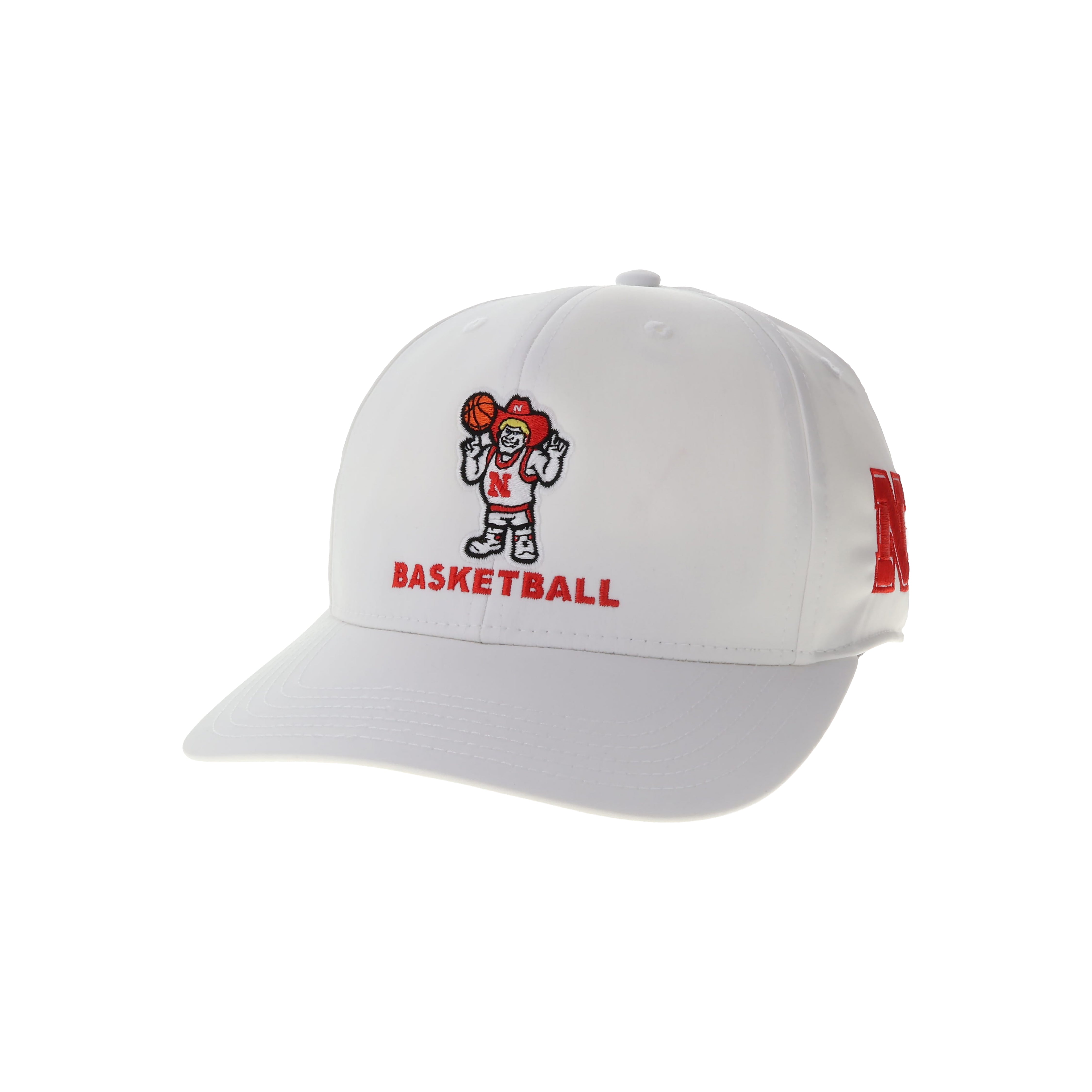 White Herbie Basketball Wordmark Hat, Velcro, Curved Bill, Back9 - Nebraska Cornhuskers