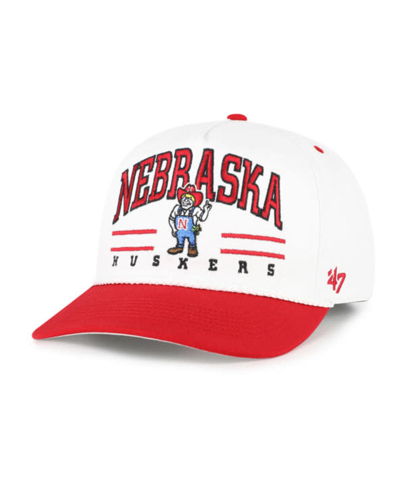 White Roscoe Rope Tt '47 Hitch Hat, Curved Bill, Snapback - Nebraska Cornhuskers