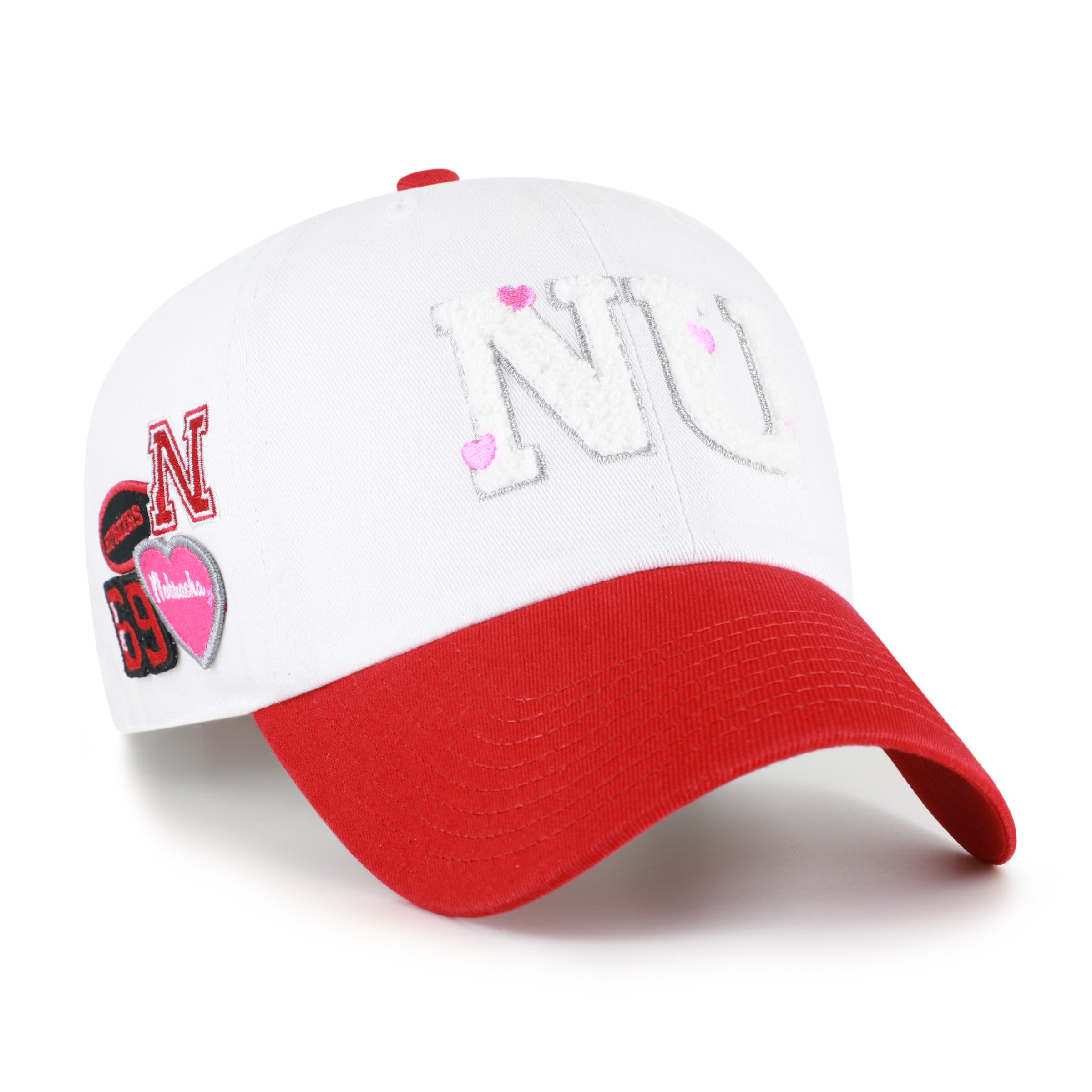 White Trendy Badge '47 Clean Up Hat, Curved Bill, Elastic - Nebraska Cornhuskers