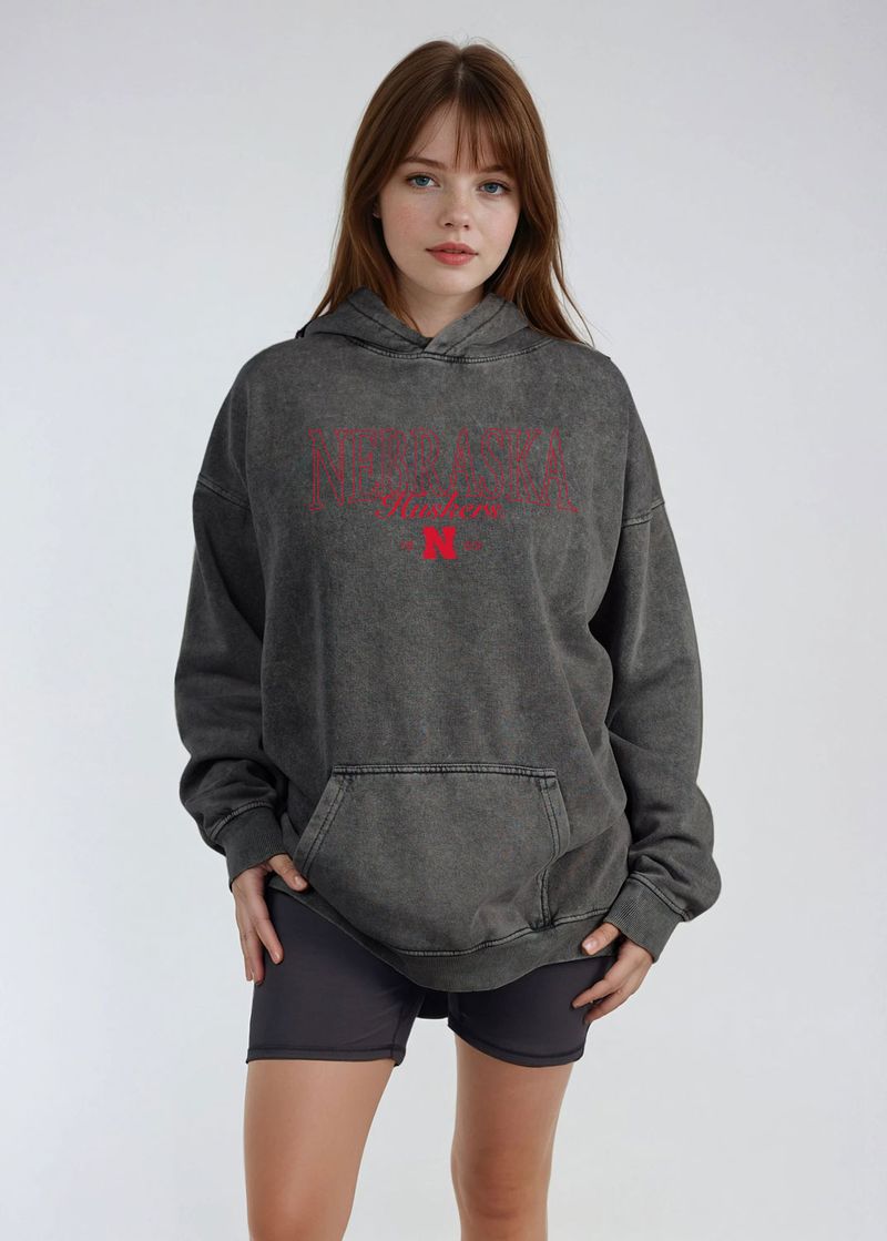 Women's Chicka-d Oversized Charcoal Grey Hoodie Nebraska Cornhuskers