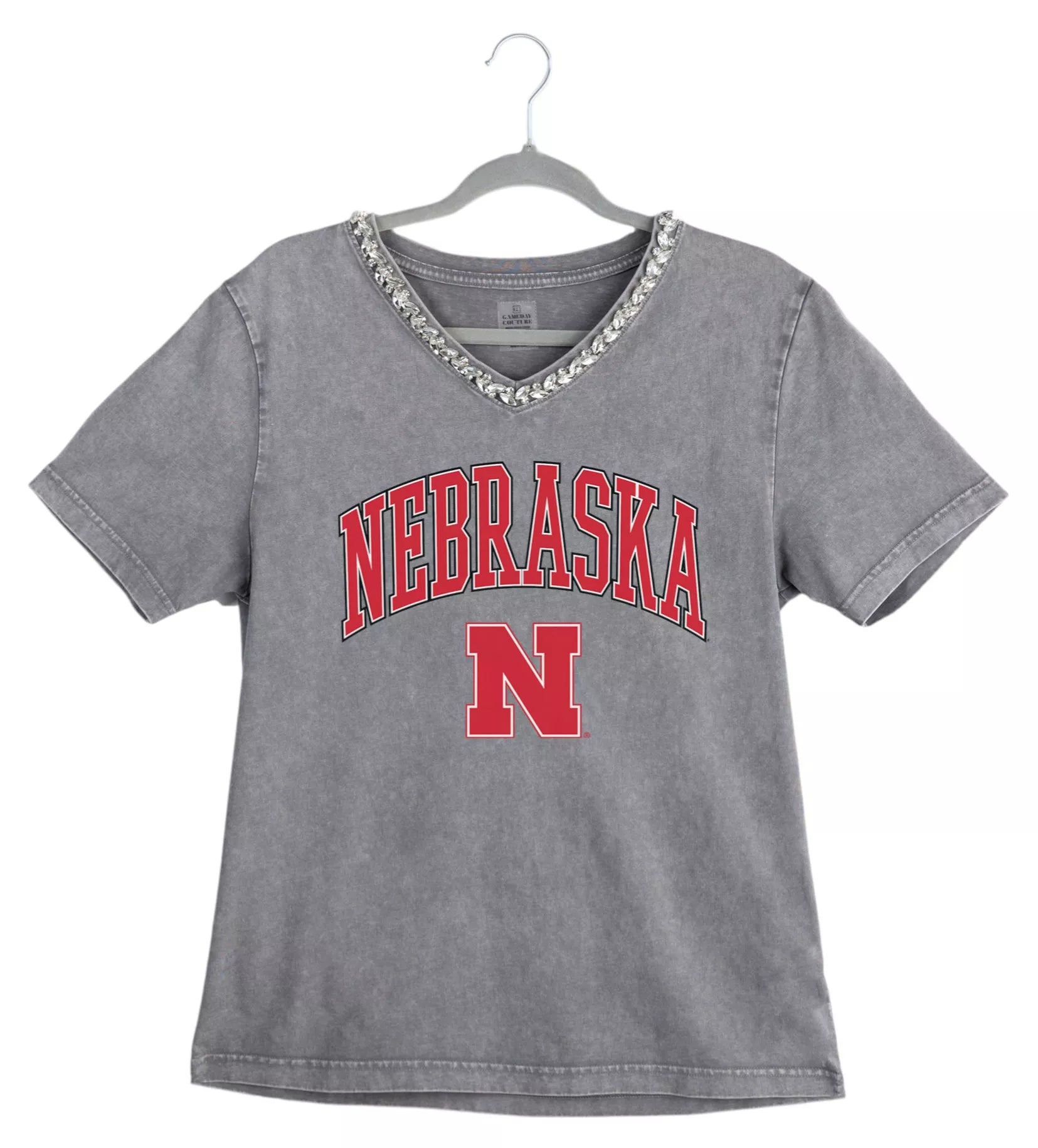 Women's Grey Bling V-Neck Tee Nebraska Cornhuskers