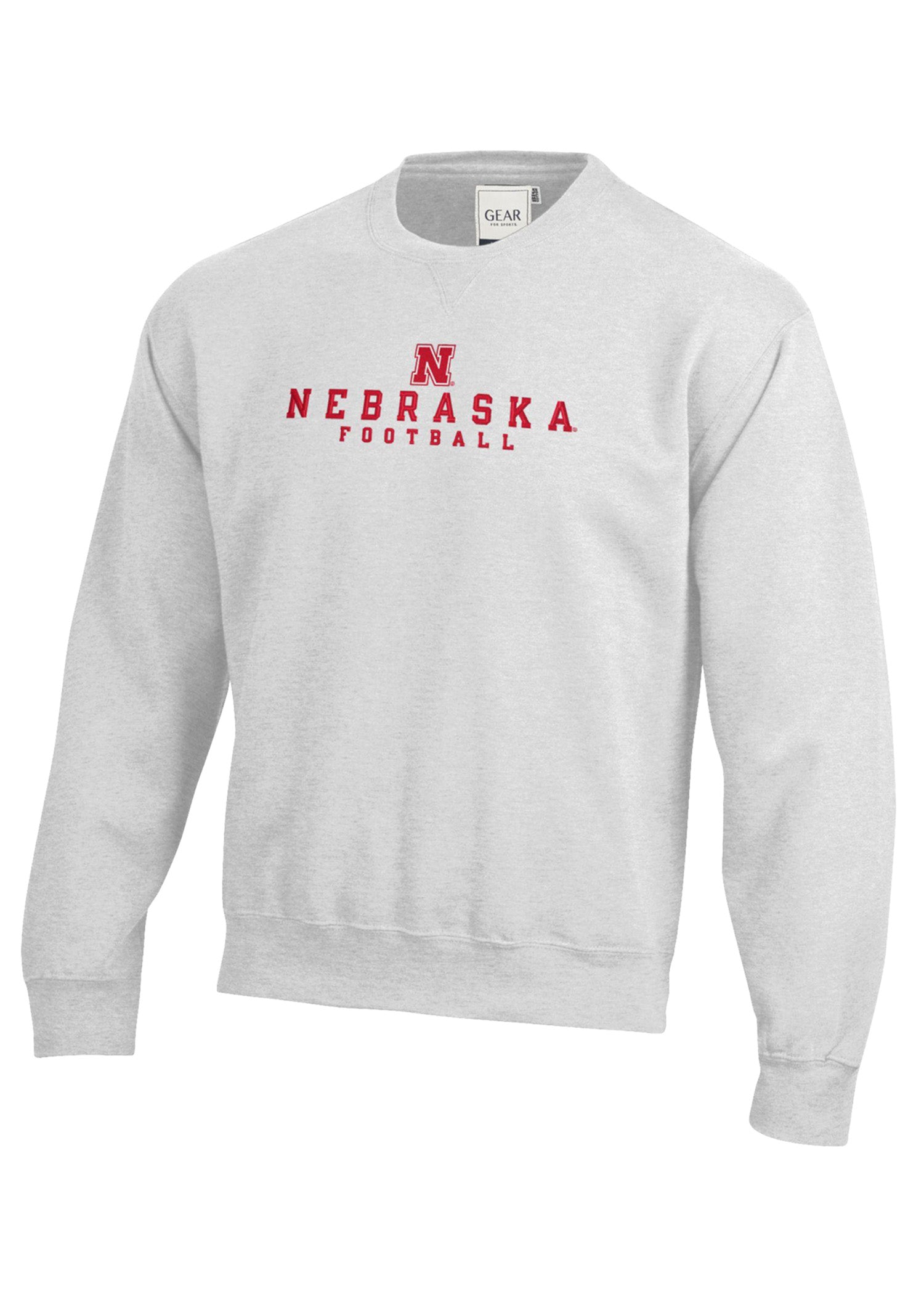 Nebraska Huskers White Embroidered Football Crewneck