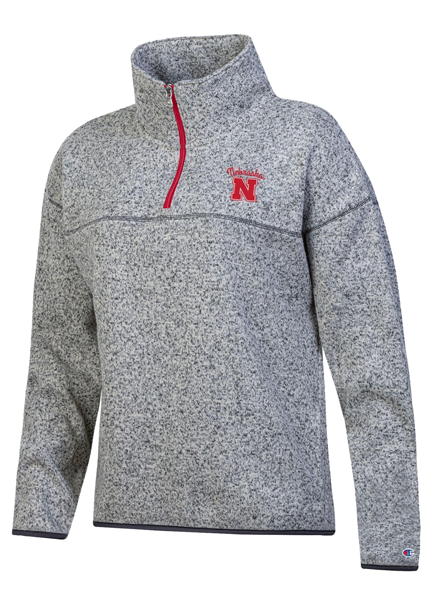 Heathered Sweater-Fleece ¼-Zip – Left-Chest Script + Block “N”
