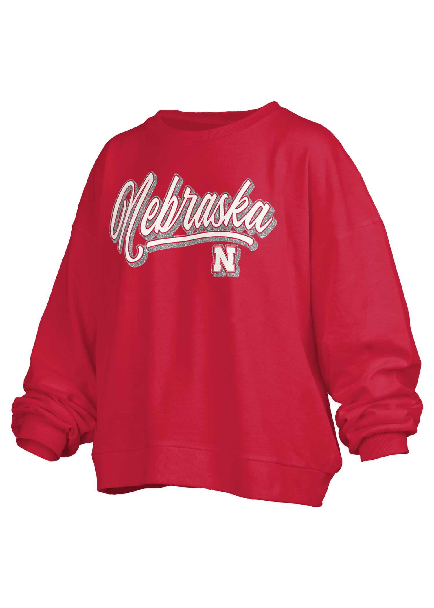 Women's Nebraska Huskers Harlow Glitter Oversized Sweatshirt