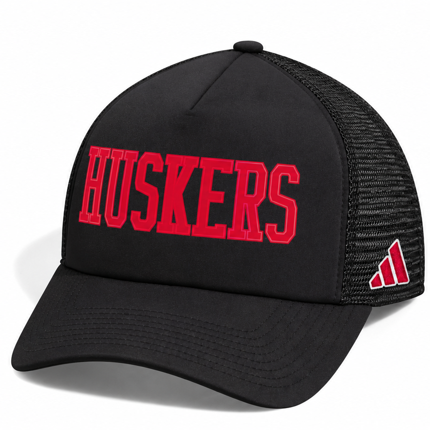 Black Adidas Strat Foam Trucker Hat - Nebraska Cornhuskers