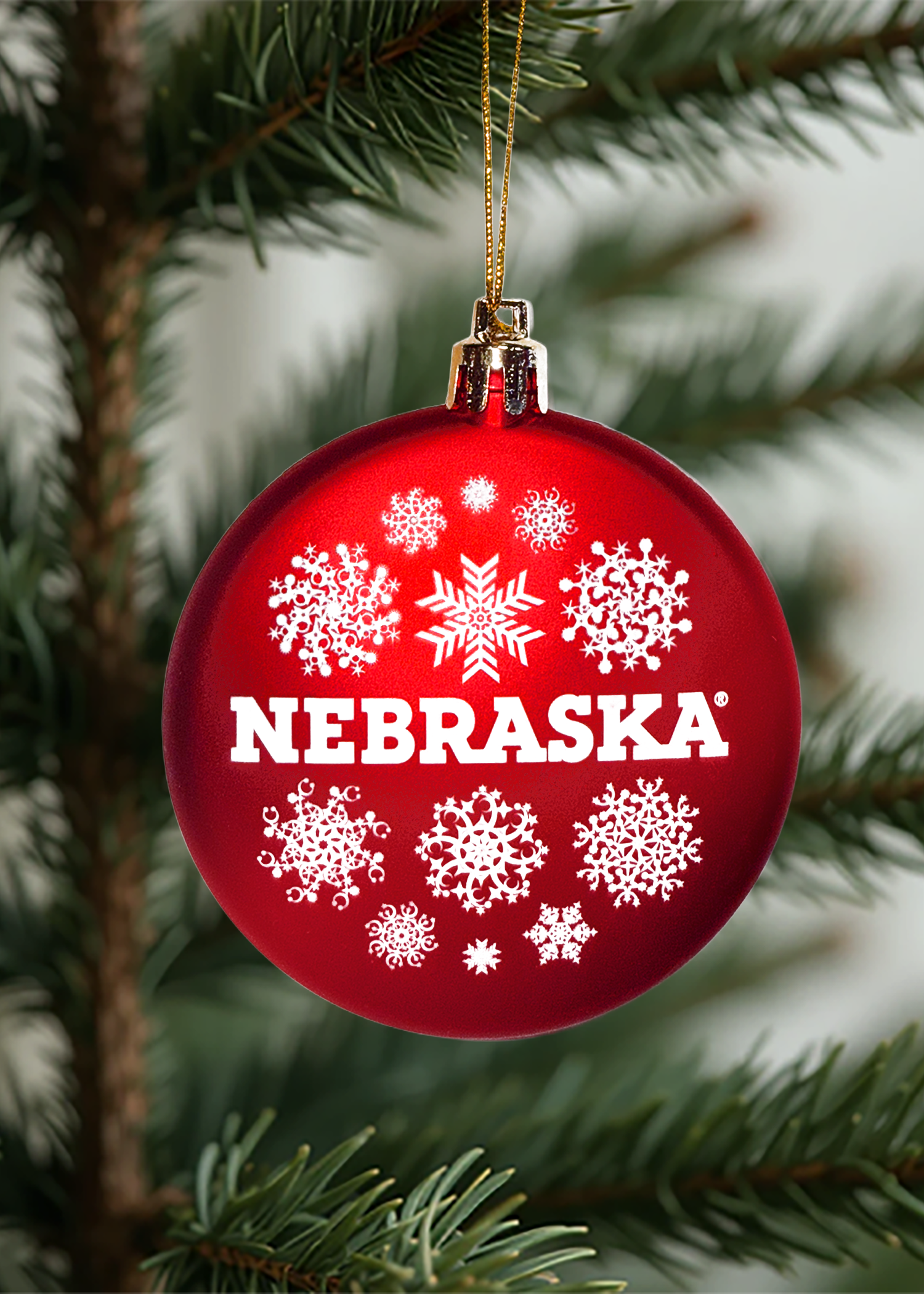 Nebraska Cornhuskers Circle Ornament Red Snowflakes 3in