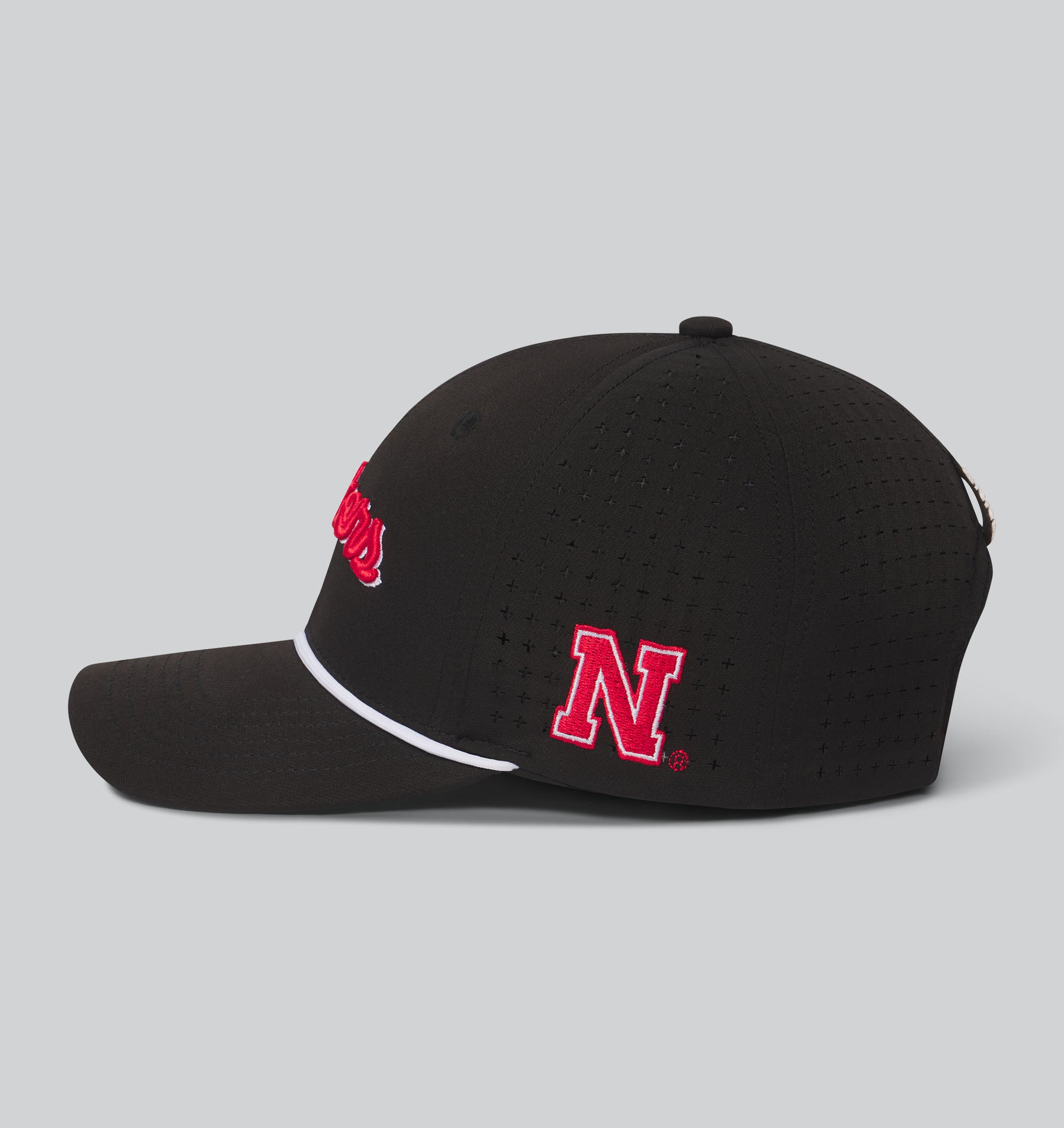 UNRL Mid-Pro Vented Rope Black Hat, Curved Bill, Snapback - Nebraska Cornhuskers