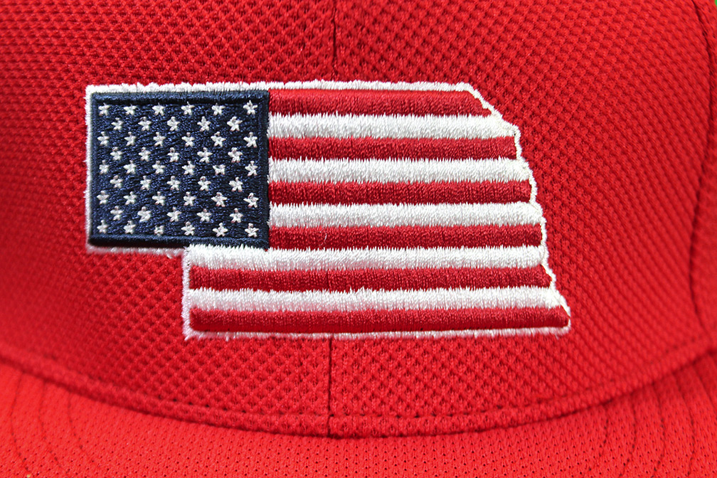 Adidas Red Nebraska American Flag Flat Brim Fitted Baseball Hat