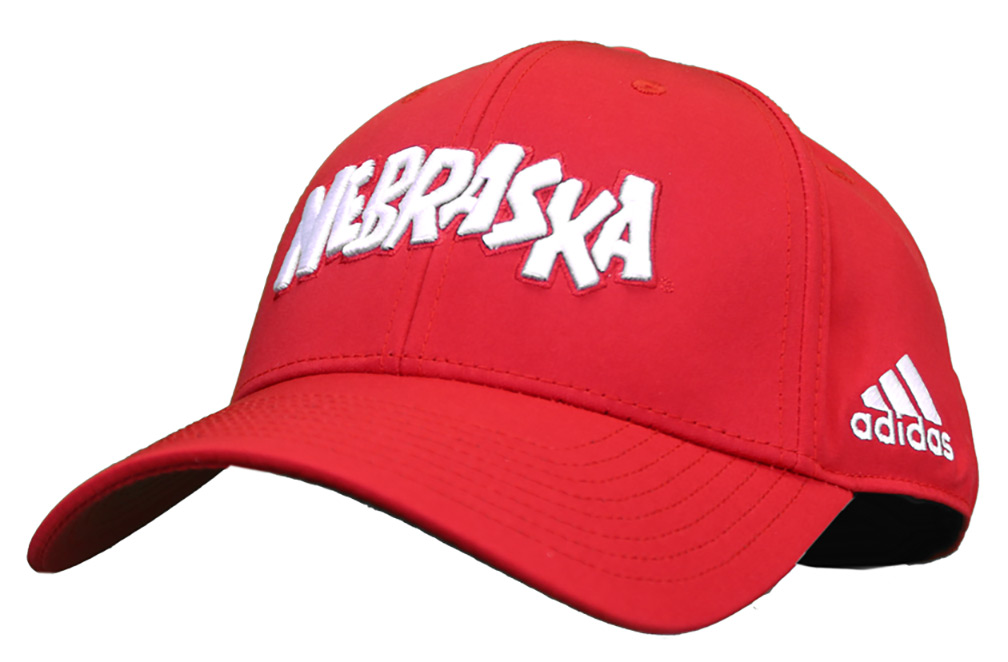 Adidas Red Nebraska Graffiti Structured Stretch Fitted Hat