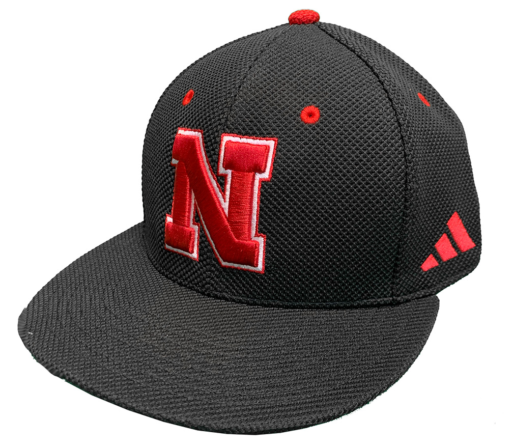 Adidas Black Nebraska Huskers Fitted Flat Bill Baseball Cap