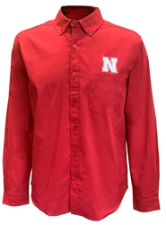 Amtiqua Nebraska LS Button Down Dress Shirt Nebraska Cornhuskers, Nebraska  Mens Polo's, Huskers  Mens Polo's, Nebraska Polo's, Huskers Polo's, Nebraska Red Nebraska LS Button Down Dress Shirt Antigua, Huskers Red Nebraska LS Button Down Dress Shirt Antigua