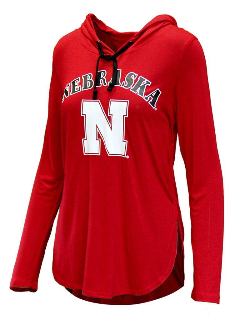 Ladies Nebraska Huskers LS Hooded Tee