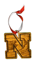 Nebraska Cherrywood Ornament Nebraska Cornhuskers, Nebraska  Holiday Items, Huskers  Holiday Items, Nebraska Wooden Iron N Cherry Ornament LazerEdge, Huskers Wooden Iron N Cherry Ornament LazerEdge