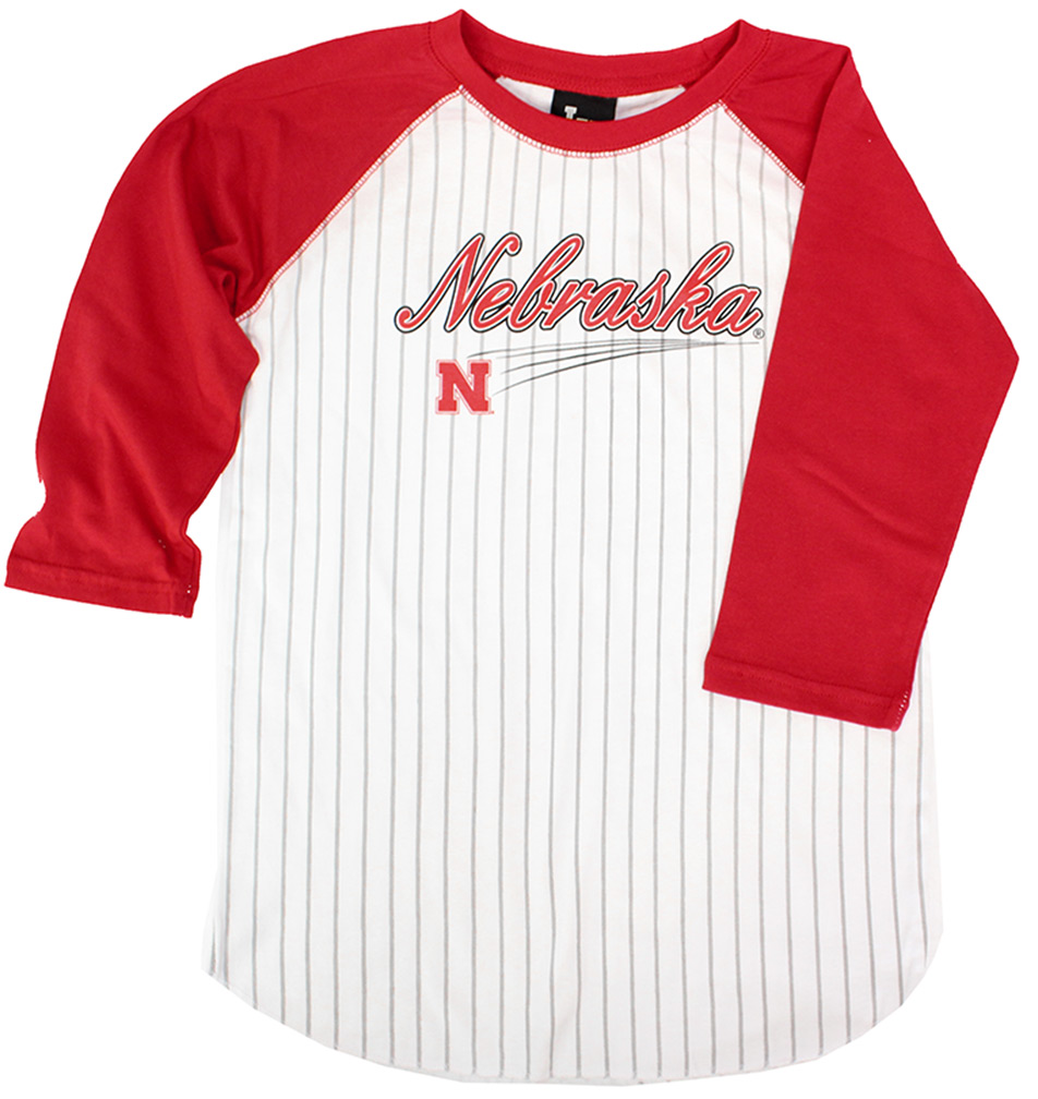 red pinstripe baseball jersey