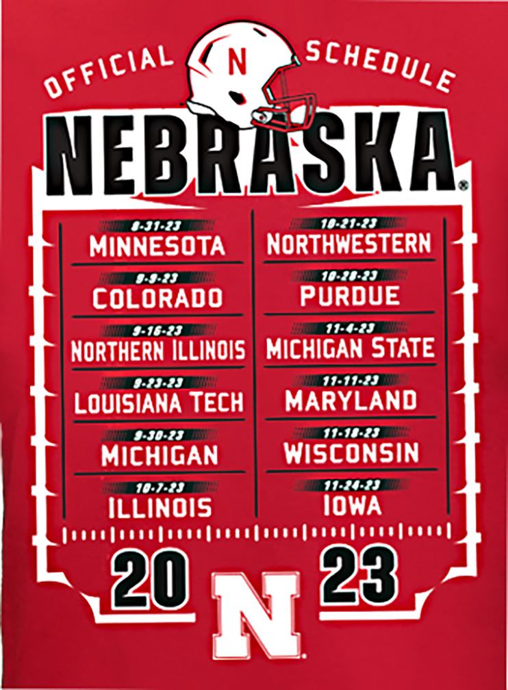 Red 2023 Nebraska Football Schedule SS Tee Western