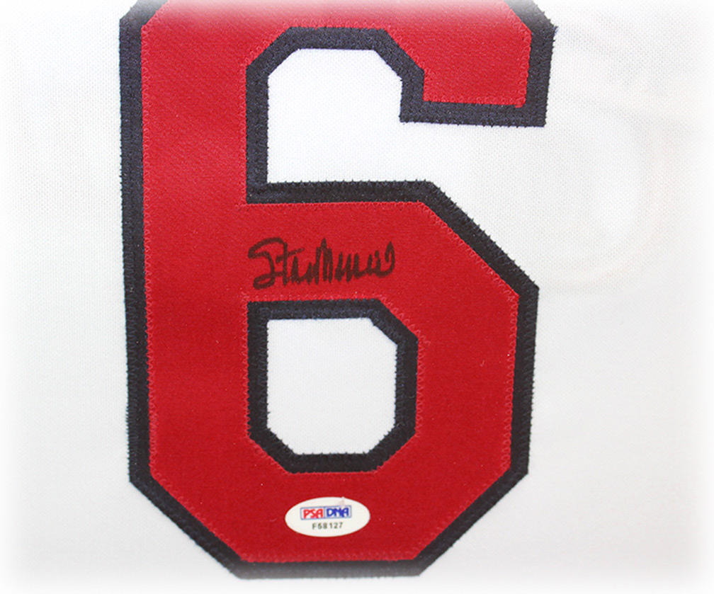 Stan Musial Signed 33x37 Framed Cut Display With Jersey & Musial Pin (JSA  COA)