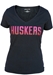 Women's Black Glitter Huskers Vneck Tee - AT-71173