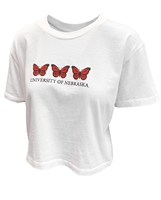 Womens Butterfly University Of Nebraska Sweet Tee Nebraska Cornhuskers, Nebraska  Ladies T-Shirts, Huskers  Ladies T-Shirts, Nebraska  Short Sleeve, Huskers  Short Sleeve, Nebraska  Ladies, Huskers  Ladies, Nebraska Womens White Butterfly University Of Nebraska SS Short N Sweet Tee Chick, Huskers Womens White Butterfly University Of Nebraska SS Short N Sweet Tee Chick